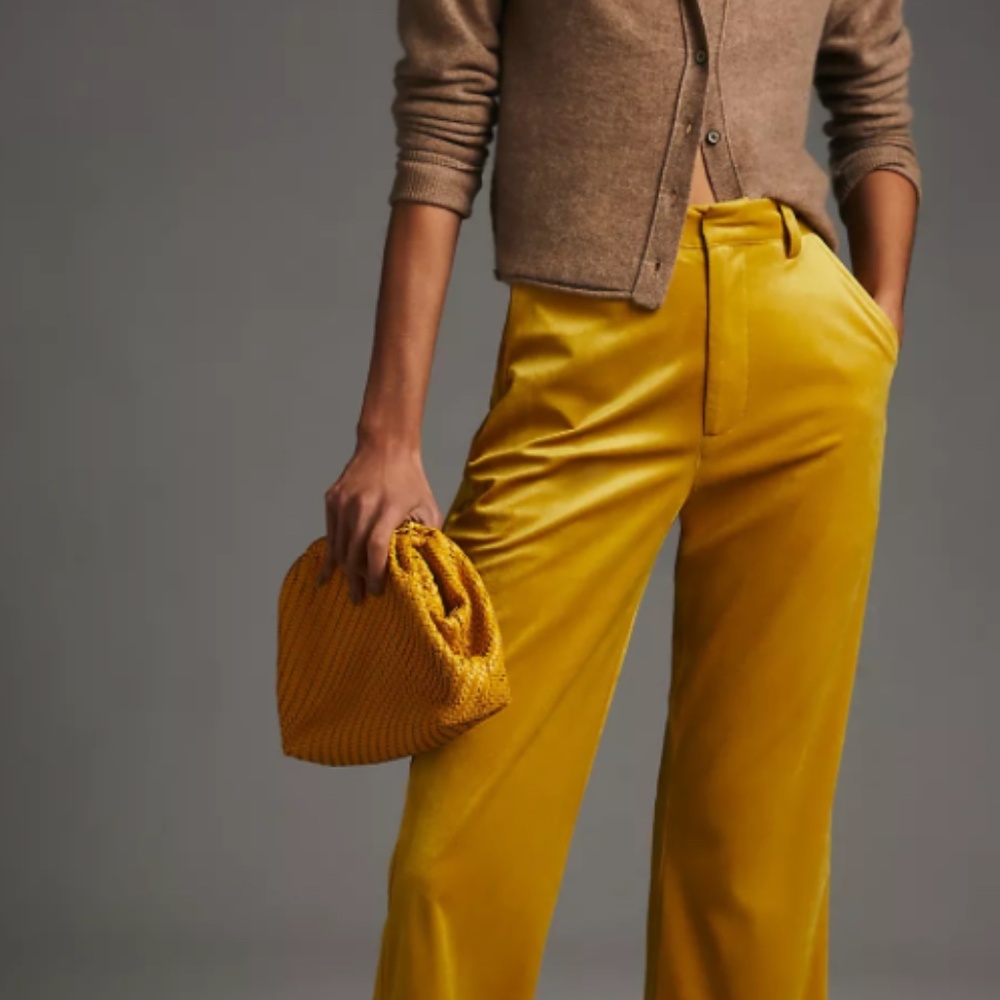 NWT Chartreuse Avec Les Filles Split-Front Velvet Pants